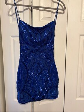 Lucy in the Sky Royal Blue Sequin Spaghetti Strap Mini Dress